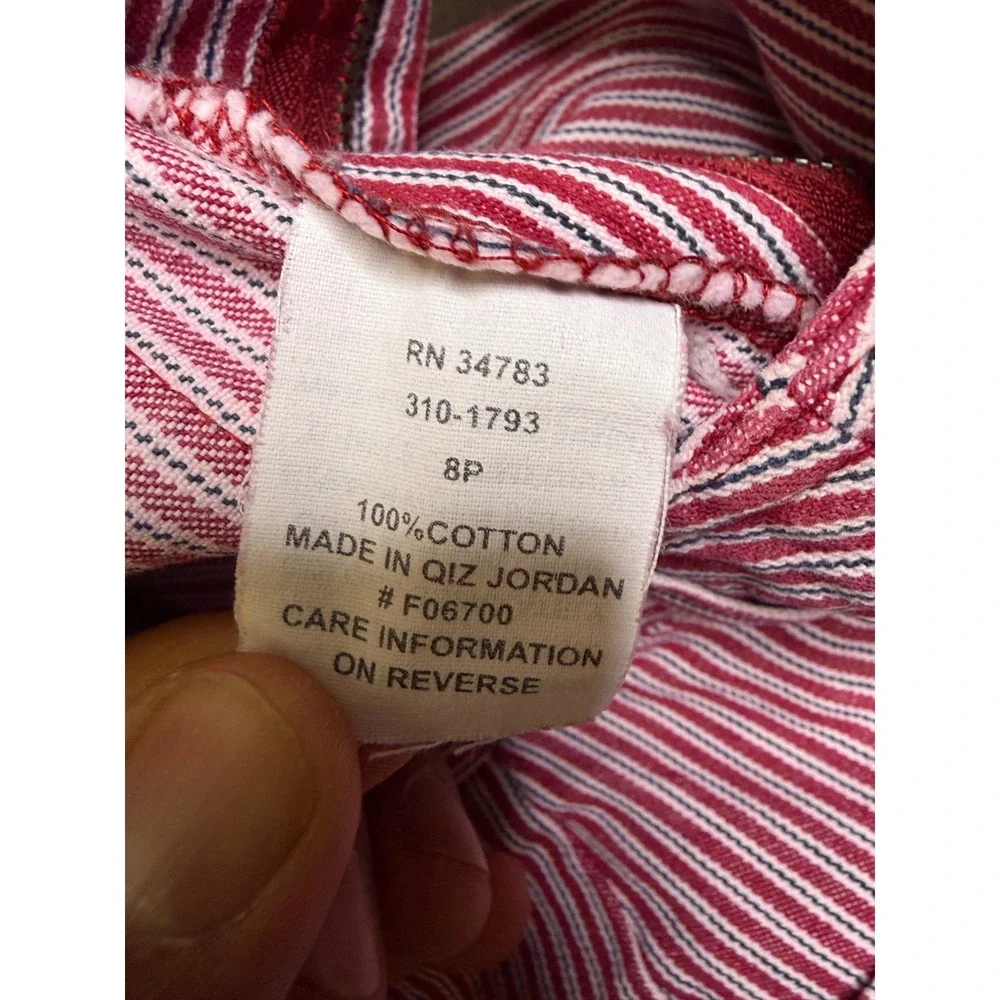 Lee Riveted Crop Pants Womens 8P Red White Hickory Stripe Vintage 90s Wide Leg